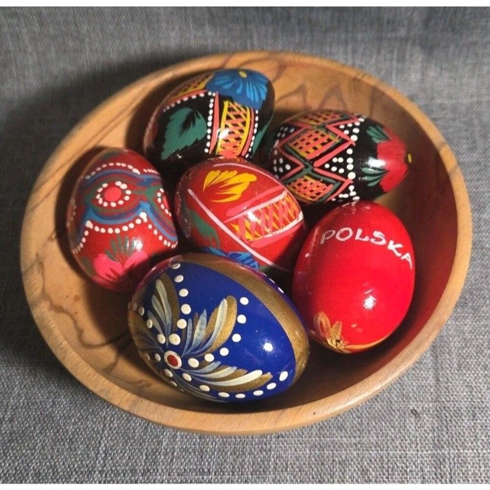 Small/medium Polish Hand Painted Wooden Easter Eggs "Pisanki" (Bundle of 6)